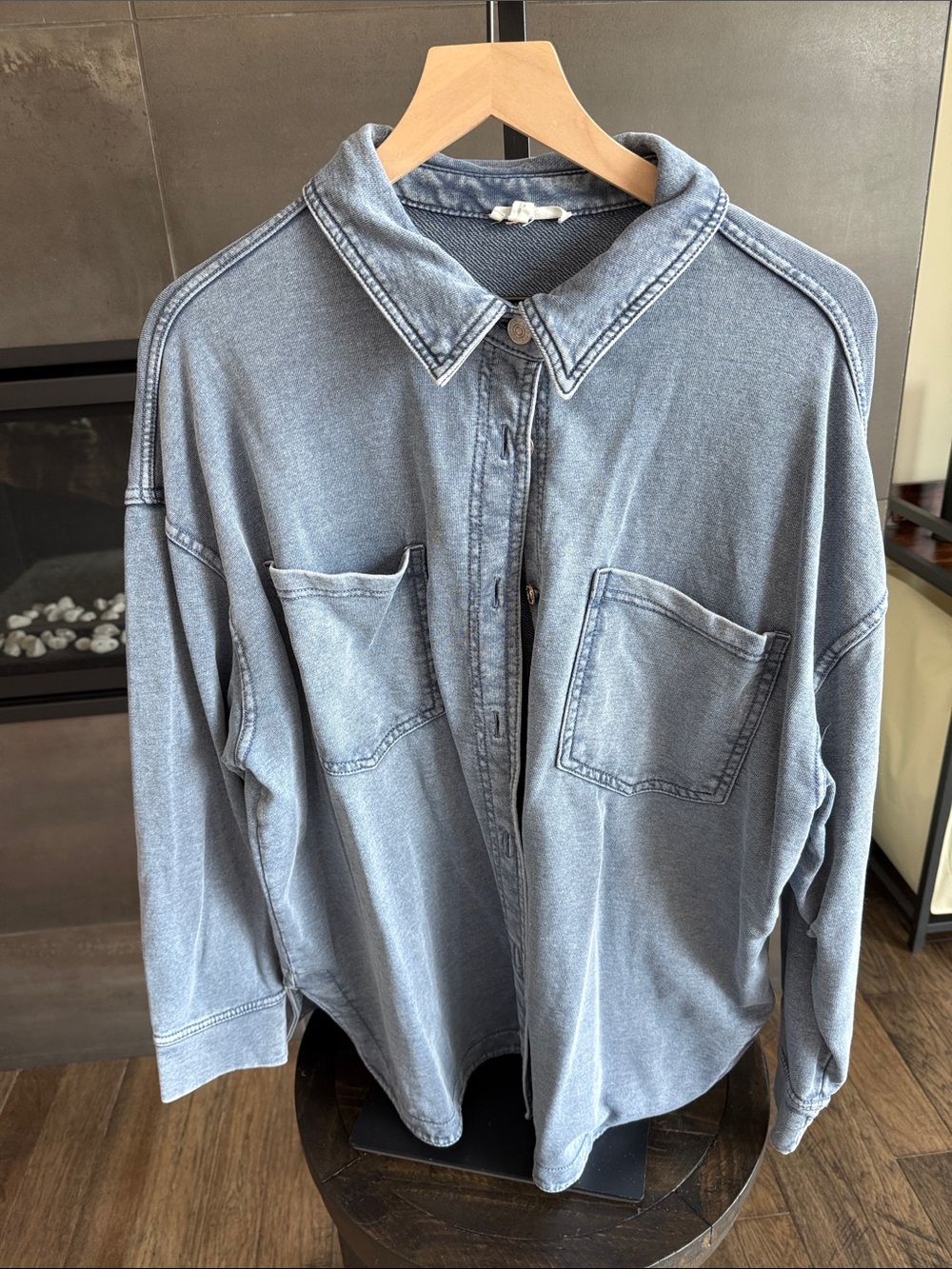 Maurices Washed Blue Oversized Button-Down Shirt